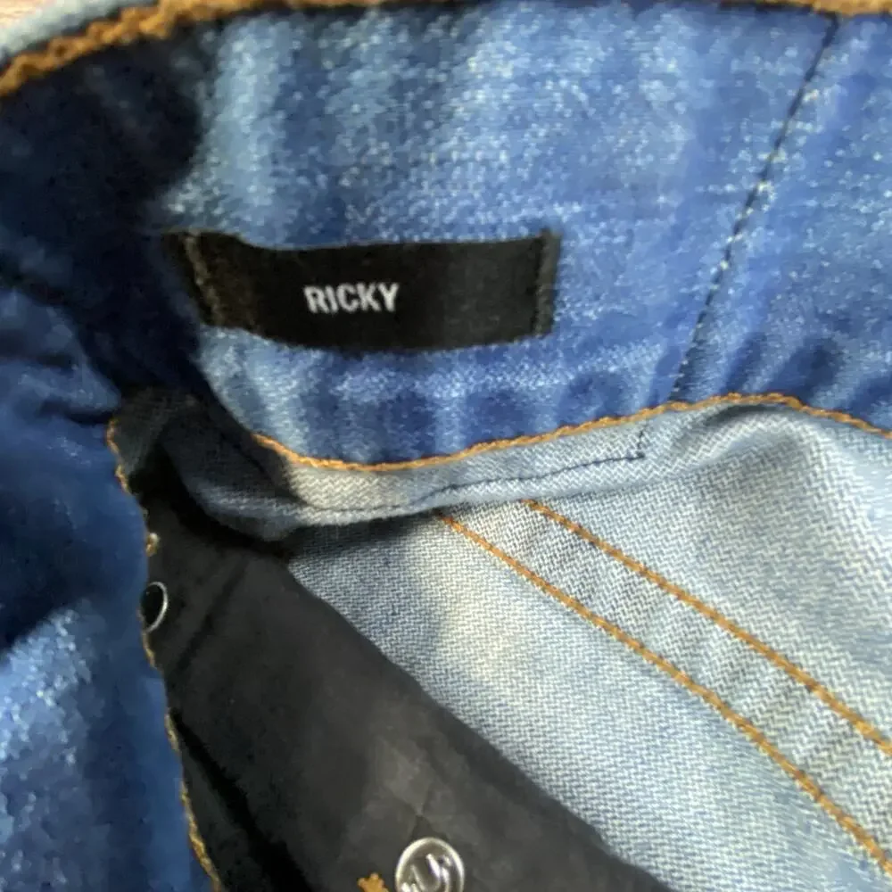 True Religion Ricky Blue Denim Men’s Jeans 33 Orange Stitching Straight Leg